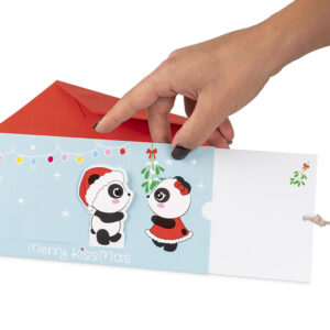 Dettaglio biglietto di Natale a scorrimento Panda Lovers