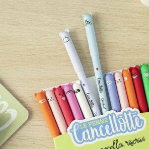 Dettaglio set 10 penne Cancellotte +2 in omaggio inchiostro blu e rosso