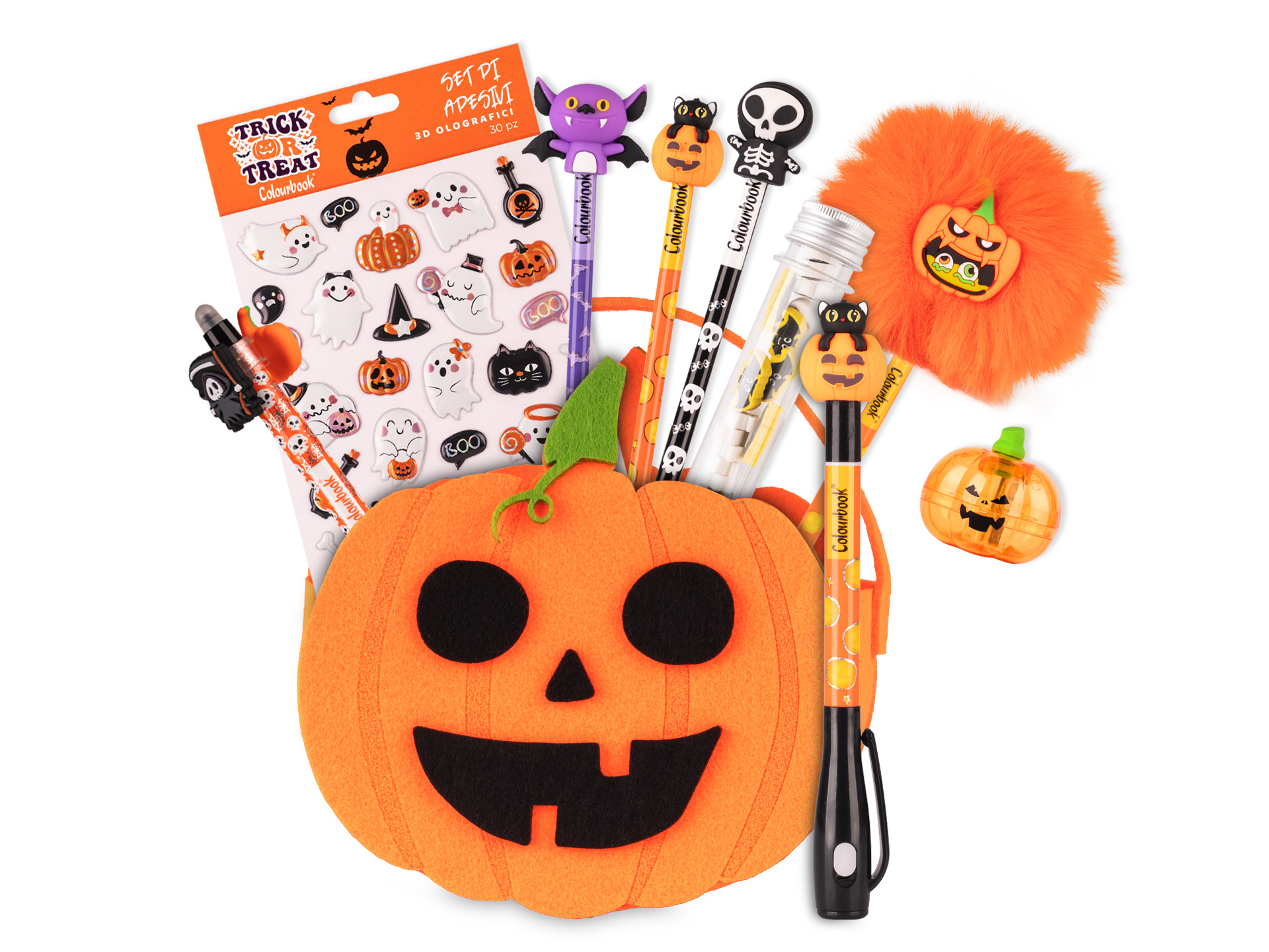 borsetta haloween Kit di halloween con borsetta a forma di zucca che comprende gadget e minuteria